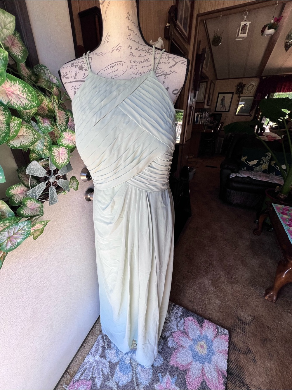 Azazie Ginger Dusty Sage A-Line Halter Pleated Chiffon Dress. - Picture 5 of 16